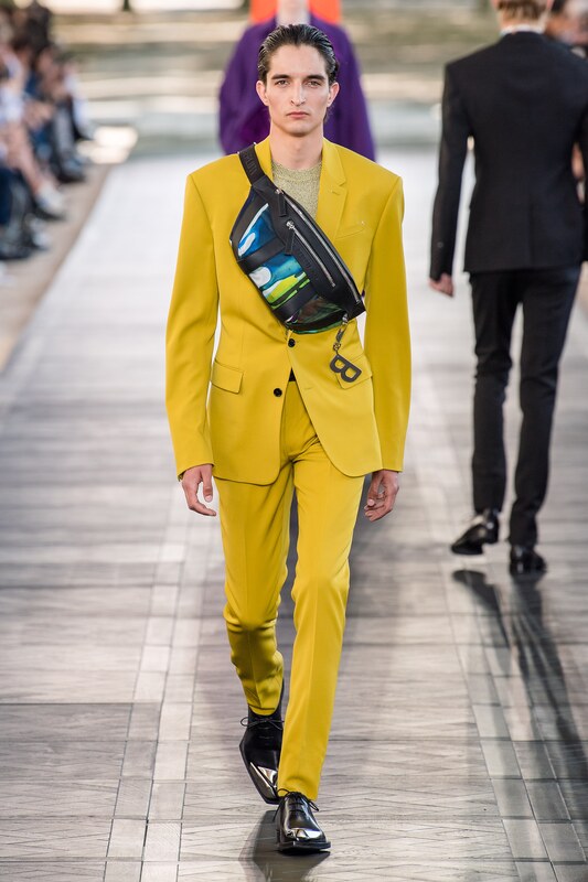 Spring Summer 20 Menswear, Tailored Suit in Yellow with Cross Body Bag