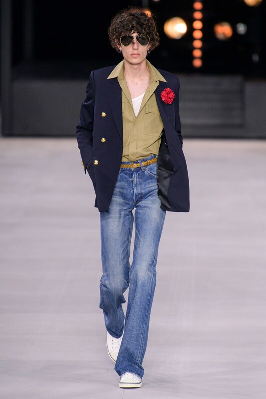 Spring Summer 20 Menswear, Celine, Tailored Double Breasted Jacket in Midnight Blue with Metal Buttons