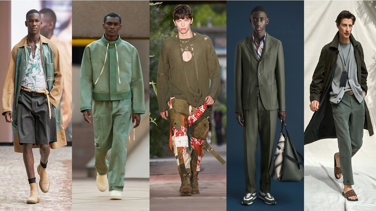 Men Tailored Suits,  Play of Strong & Pastels in Olive Color SS22 Menswear Collection