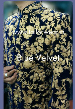 Tailored Sherwani in Velvet with Embroidery